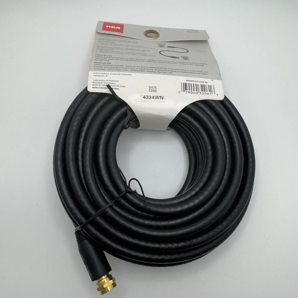 RCA VH625R RG6 Coaxial Cable 25ft Black HDTV Satellite TV Audio Video Wire